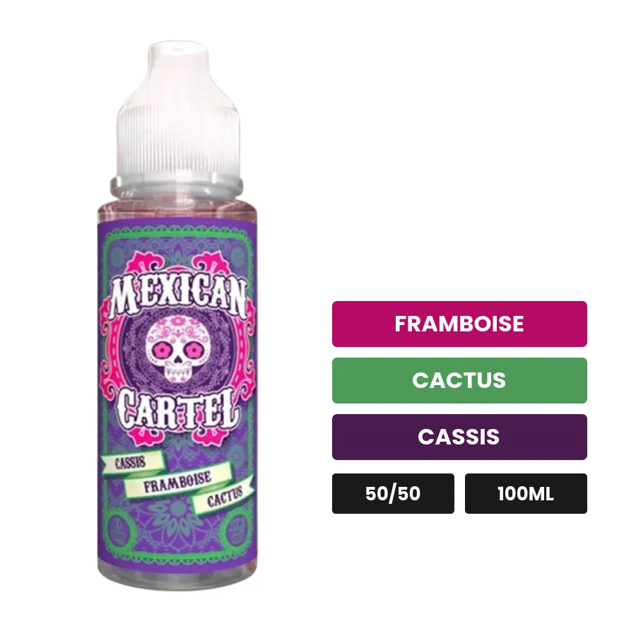E-liquide Cassis Framboise Cactus de Mexican Cartel, 100 ml, saveurs framboise, cactus et cassis.