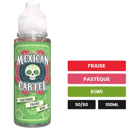 E-liquide Pasteque Fraise Kiwi de Mexican Cartel, 100 ml, saveurs fraise, pastèque et kiwi.