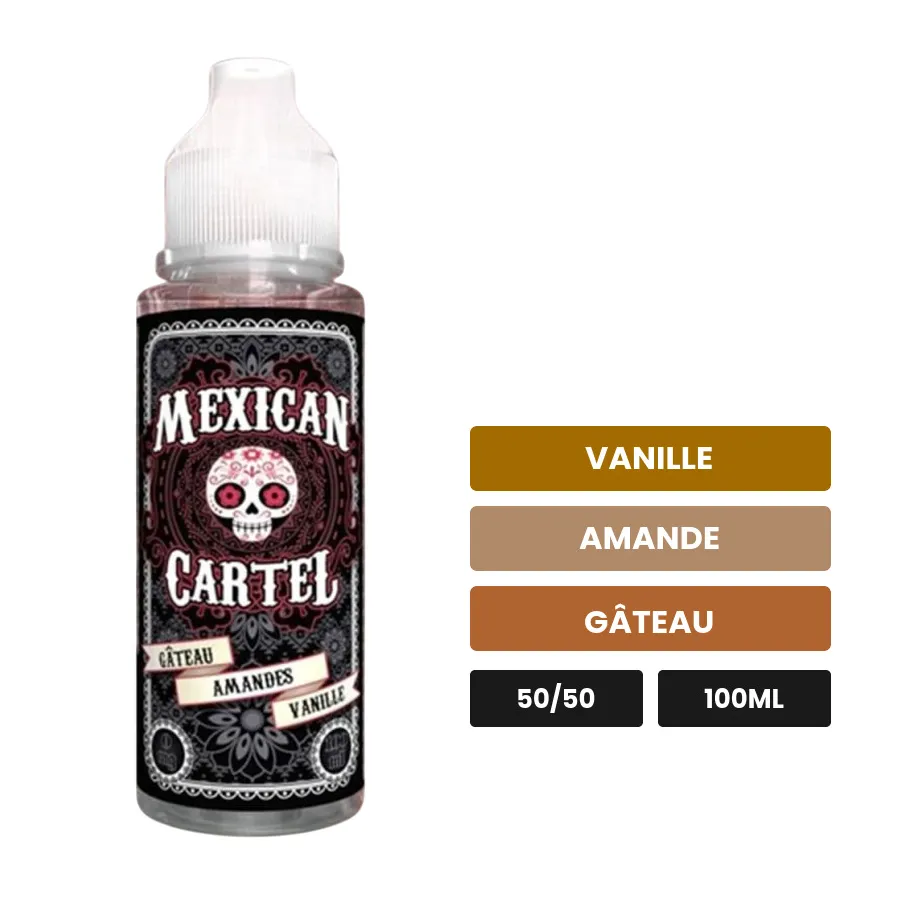E-liquide Gateau Amandes Vanille de Mexican Cartel, 100 ml, saveurs vanille, amande et gâteau.