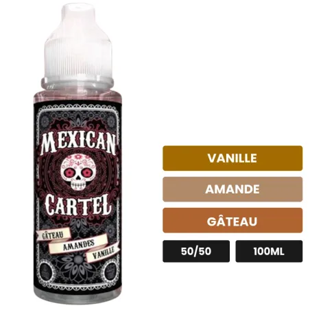 E-liquide Gateau Amandes Vanille de Mexican Cartel, 100 ml, saveurs vanille, amande et gâteau.
