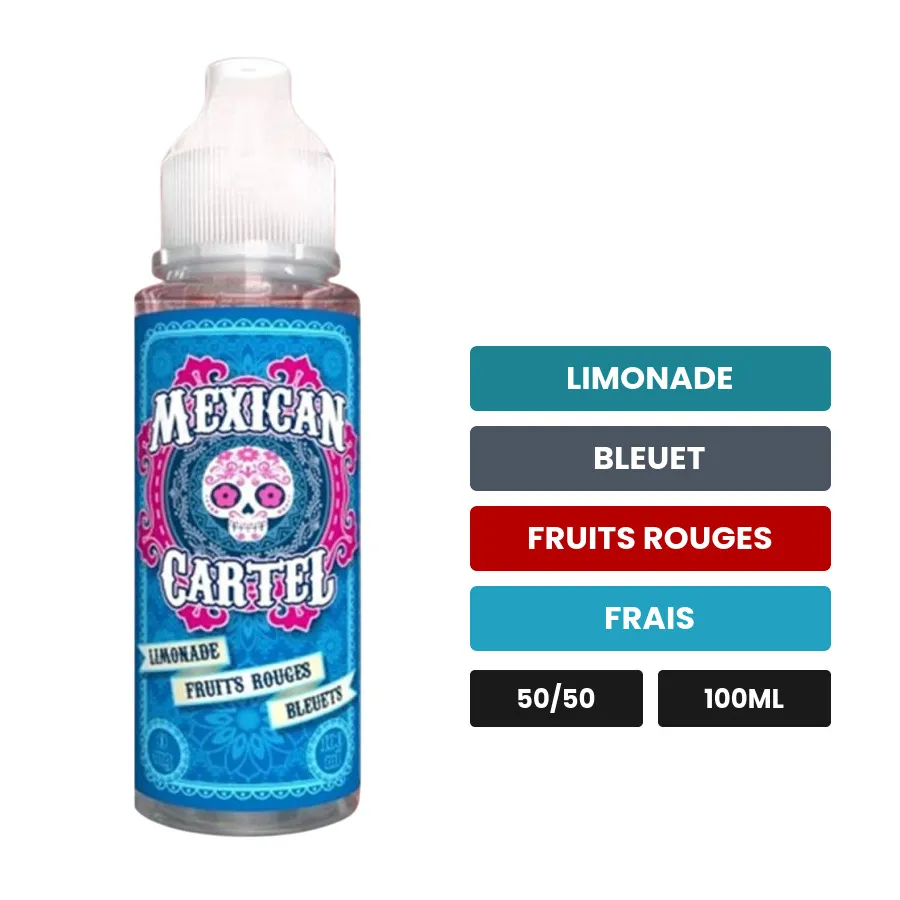 E-liquide Limonade Fruits Rouges Bleuets de Mexican Cartel, 100 ml, saveurs limonade, bleuet, fruits rouges et 1 autre.