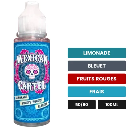 E-liquide Limonade Fruits Rouges Bleuets de Mexican Cartel, 100 ml, saveurs limonade, bleuet, fruits rouges et 1 autre.