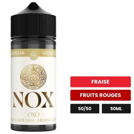 E-liquide Oxo de Secret's Lab, 50 ml, saveurs fraise et fruits rouges.