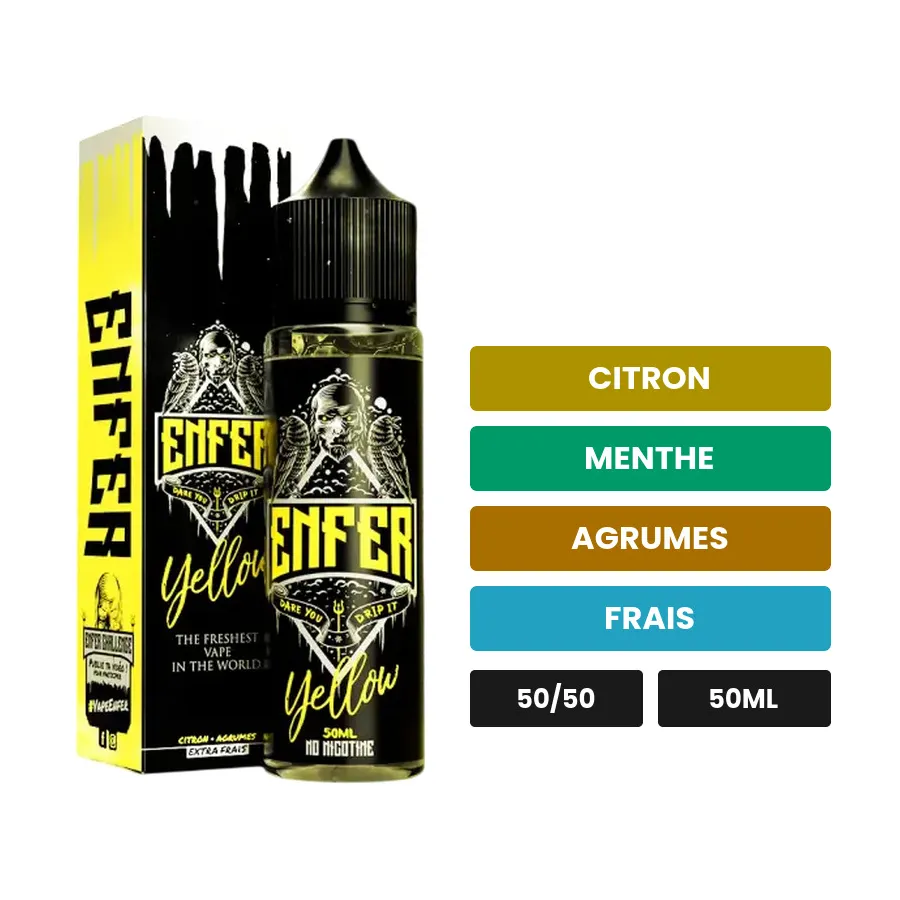 E-liquide Yellow de Vape 47, 50 ml, saveurs citron, menthe, agrumes et 1 autre.