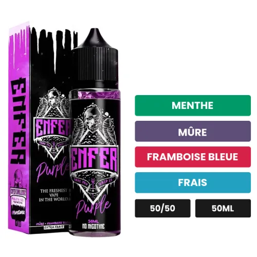 E-liquide Purple de Vape 47, 50 ml, saveurs menthe, mûre, framboise bleue et 1 autre.