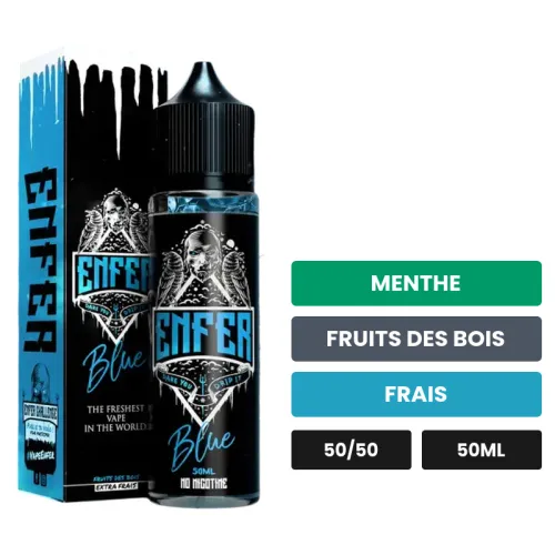 E-liquide Blue de Vape 47, 50 ml, saveurs menthe, fruits des bois et frais.
