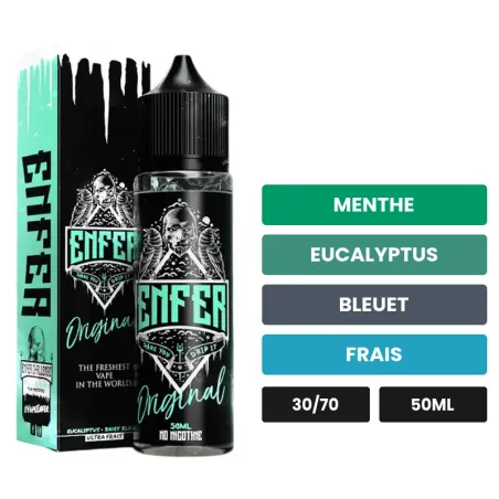 E-liquide Original de Vape 47, 50 ml, saveurs menthe, eucalyptus, bleuet et 1 autre.