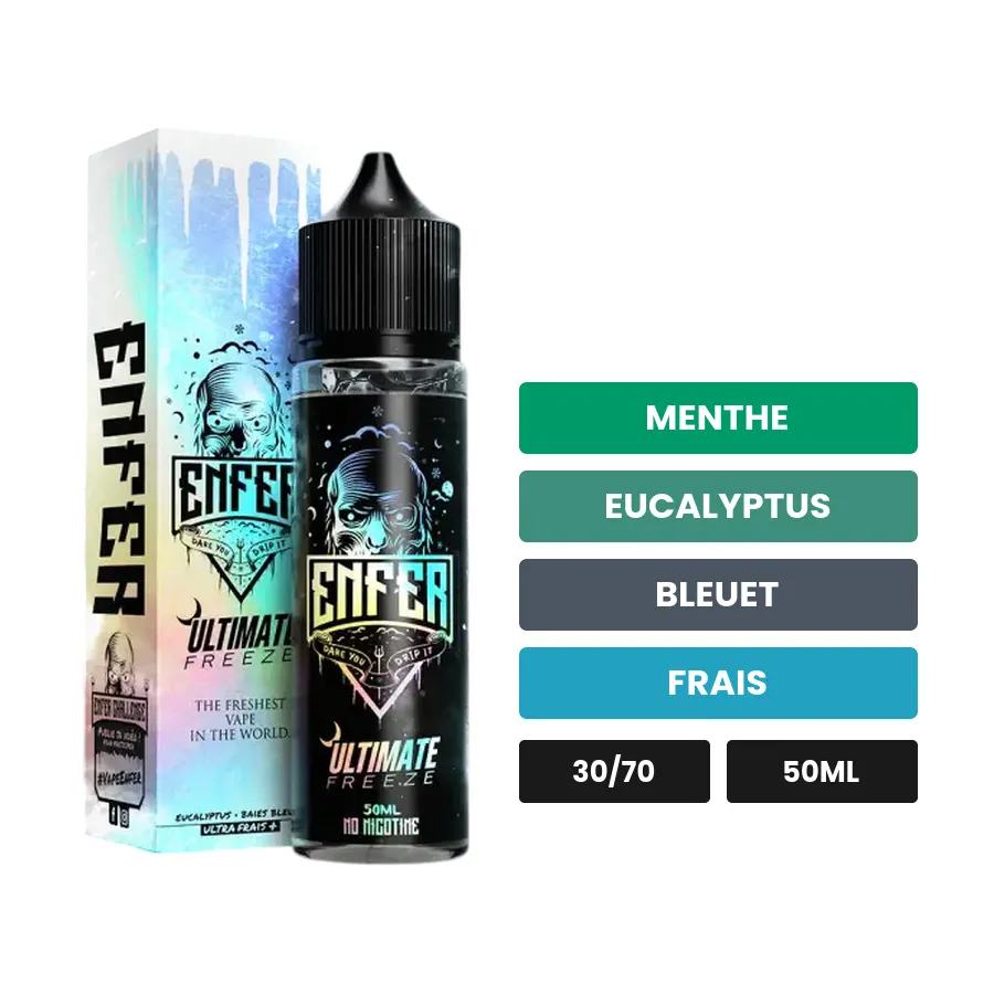 E-liquide Ultimate Freeze de Vape 47, 50 ml, saveurs menthe, eucalyptus, bleuet et 1 autre.