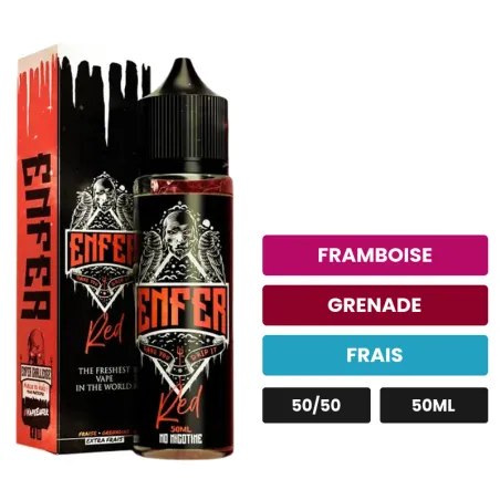 E-liquide Red de Vape 47, 50 ml, saveurs framboise, grenade et frais.