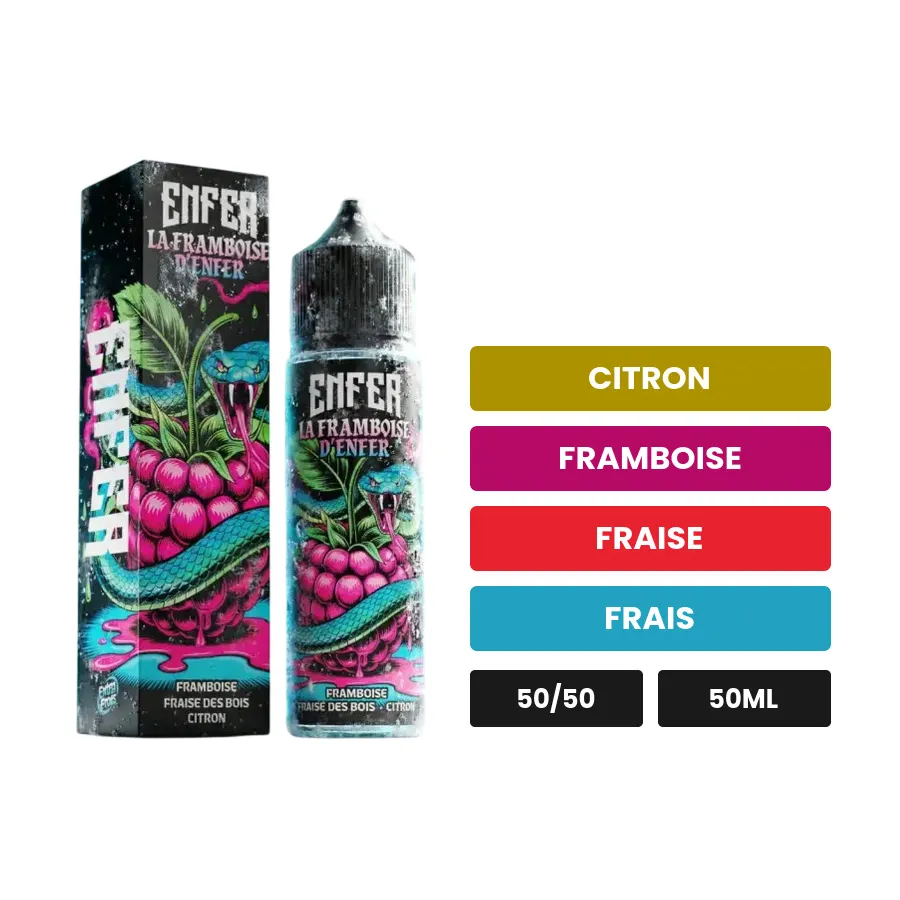 E-liquide La Framboise de Vape 47, 50 ml, saveurs citron, framboise, fraise et 1 autre.
