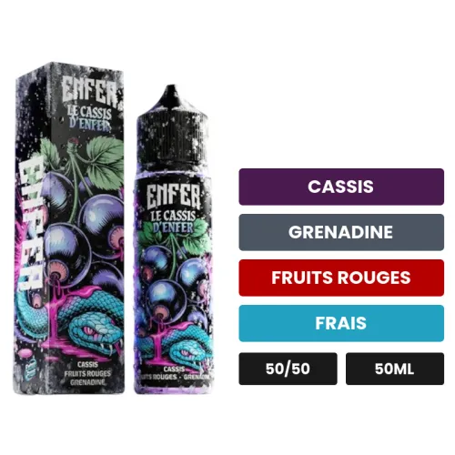 E-liquide Le Cassis de Vape 47, 50 ml, saveurs cassis, grenadine, fruits rouges et 1 autre.