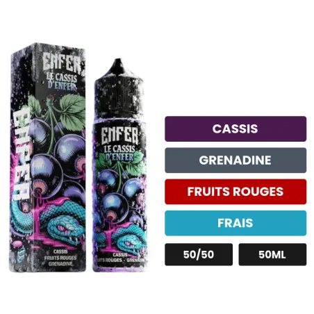 E-liquide Le Cassis de Vape 47, 50 ml, saveurs cassis, grenadine, fruits rouges et 1 autre.