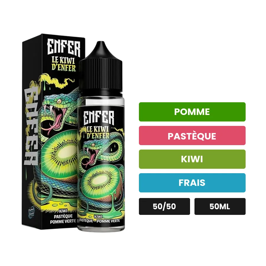 E-liquide Le Kiwi de Vape 47, 50 ml, saveurs pomme, pastèque, kiwi et 1 autre.