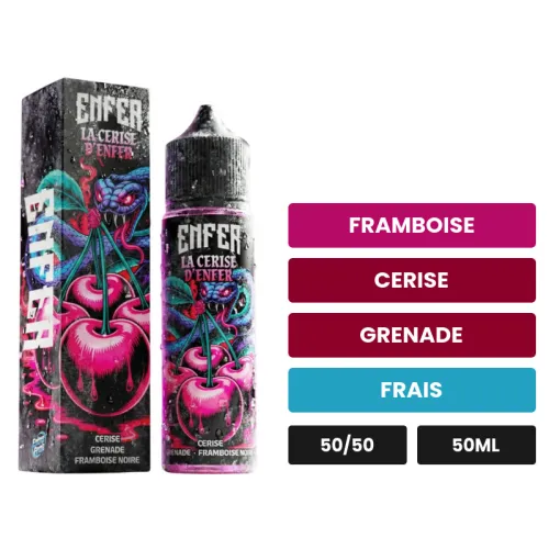 E-liquide La Cerise de Vape 47, 50 ml, saveurs framboise, cerise, grenade et 1 autre.