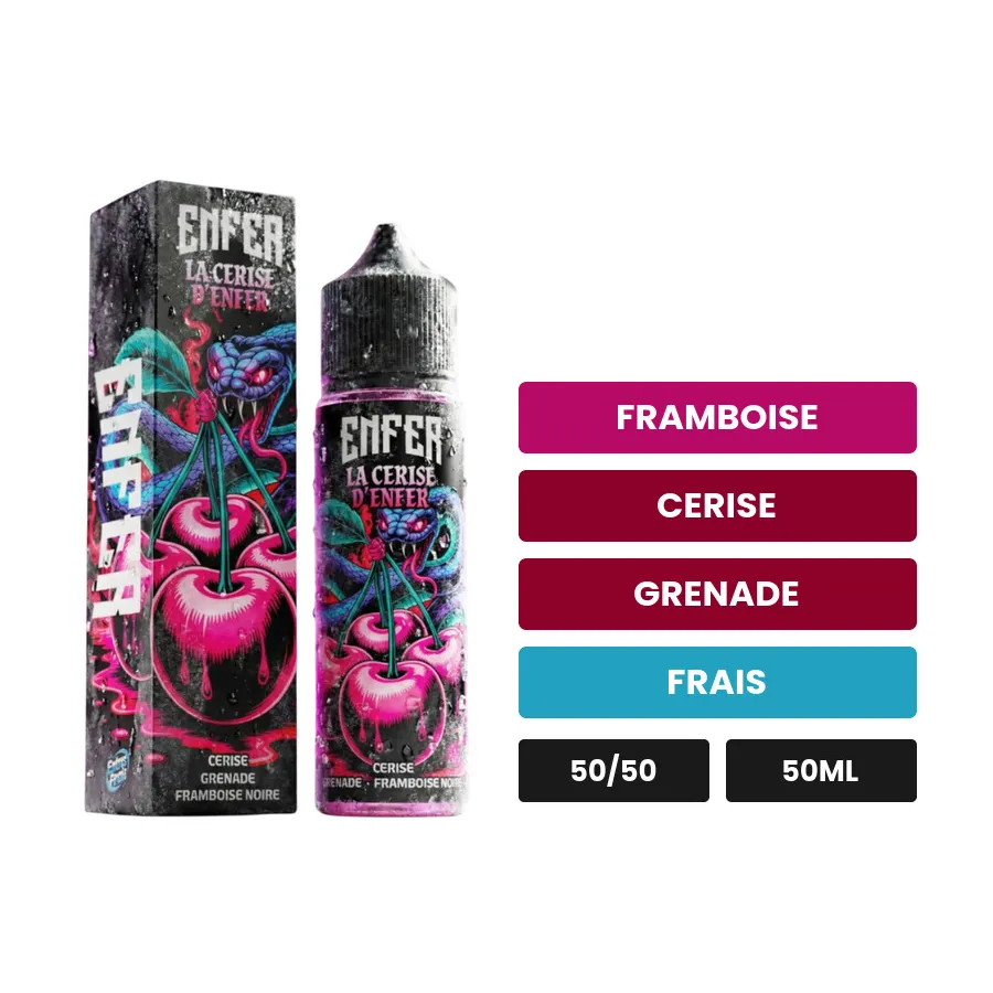 E-liquide La Cerise de Vape 47, 50 ml, saveurs framboise, cerise, grenade et 1 autre.