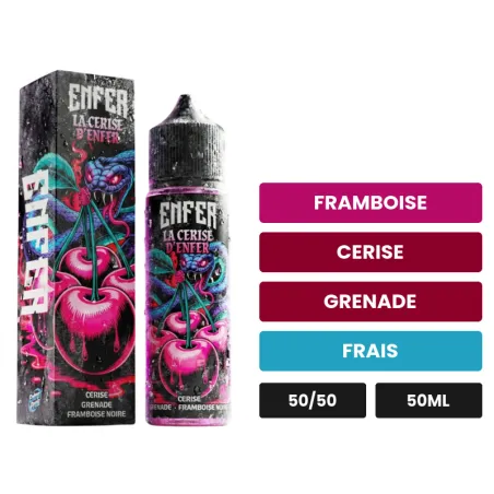 E-liquide La Cerise de Vape 47, 50 ml, saveurs framboise, cerise, grenade et 1 autre.