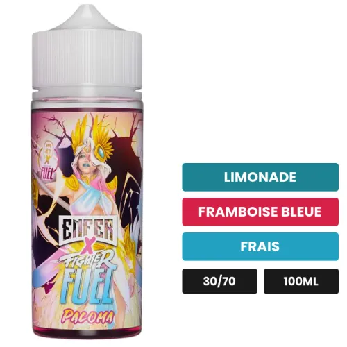 E-liquide Paloma de Maison Fuel, 100 ml, saveurs limonade, framboise bleue et frais.