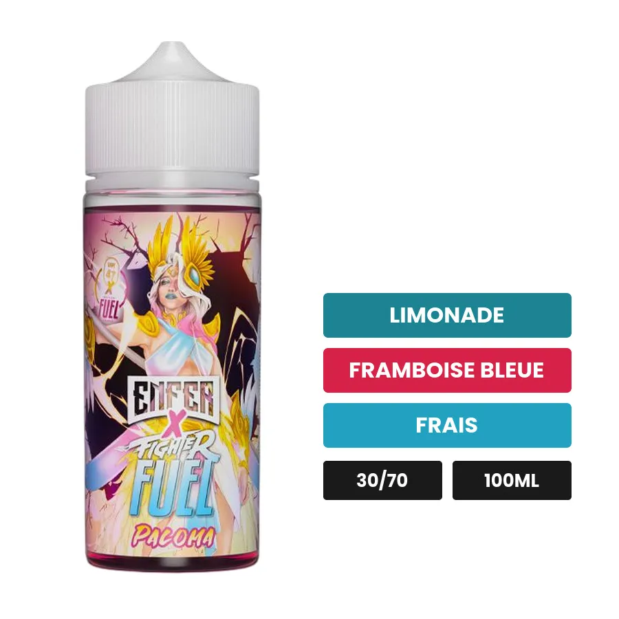 E-liquide Paloma de Maison Fuel, 100 ml, saveurs limonade, framboise bleue et frais.