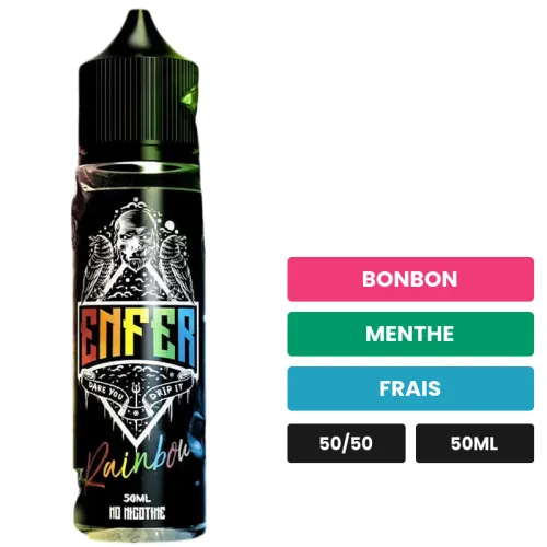 E-liquide Rainbow de Vape 47, 50 ml, saveurs bonbon, menthe et frais.