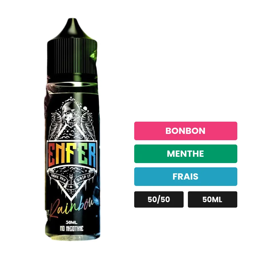 E-liquide Rainbow de Vape 47, 50 ml, saveurs bonbon, menthe et frais.