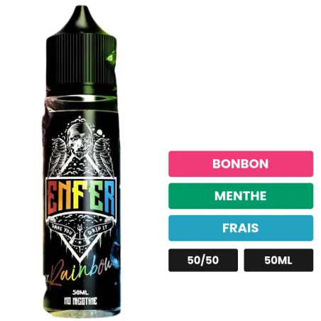 E-liquide Rainbow de Vape 47, 50 ml, saveurs bonbon, menthe et frais.