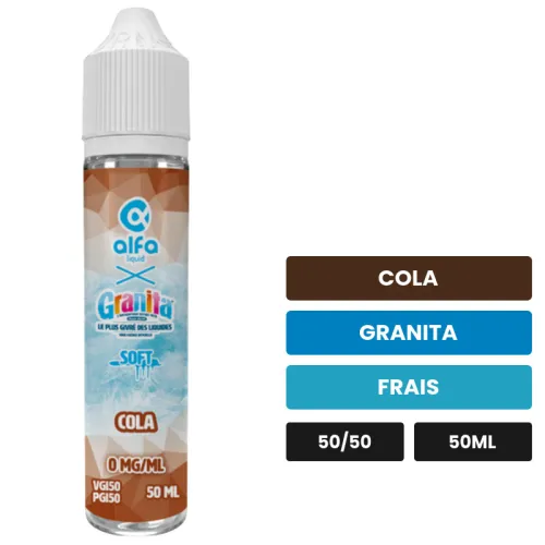 E-liquide Cola d'Alfaliquid, 50 ml, saveurs cola, granita et frais.
