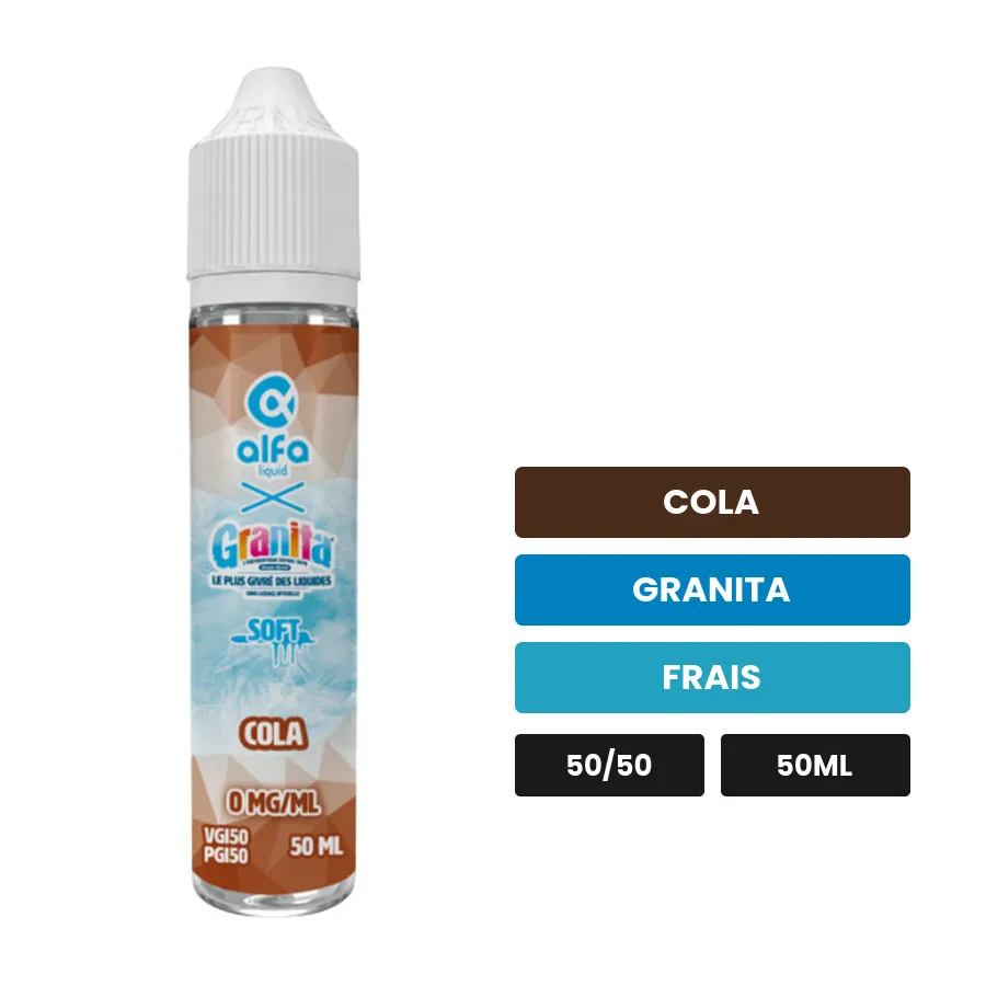E-liquide Cola d'Alfaliquid, 50 ml, saveurs cola, granita et frais.