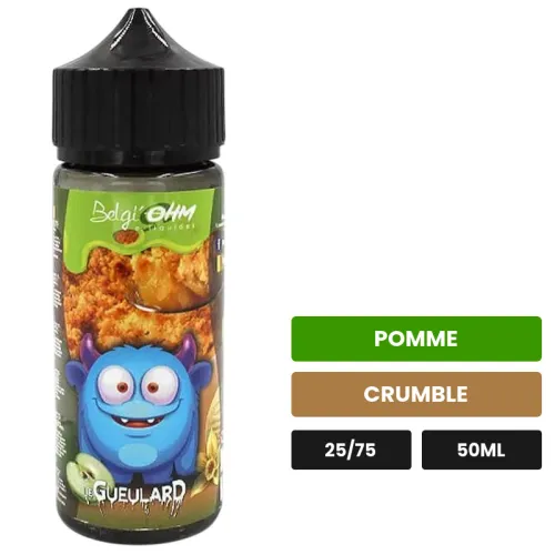E-liquide Le Gueulard de Belgi'ohm, 50 ml, saveurs pomme et crumble.