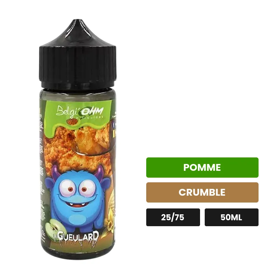 E-liquide Le Gueulard de Belgi'ohm, 50 ml, saveurs pomme et crumble.