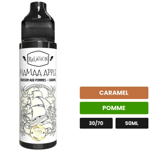 E-liquide Mamaa Apple de Religion Juice, 50 ml, saveurs caramel et pomme.