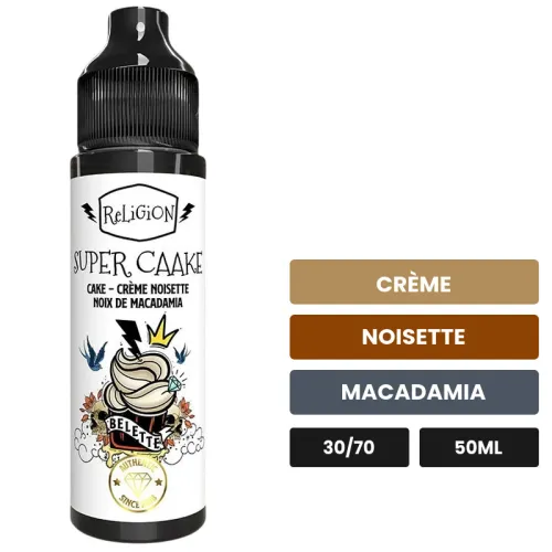 E-liquide Super Caake de Religion Juice, 50 ml, saveurs crème, noisette et macadamia.