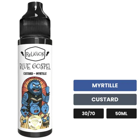 E-liquide Blue Gospel de Religion Juice, 50 ml, saveurs myrtille et custard.