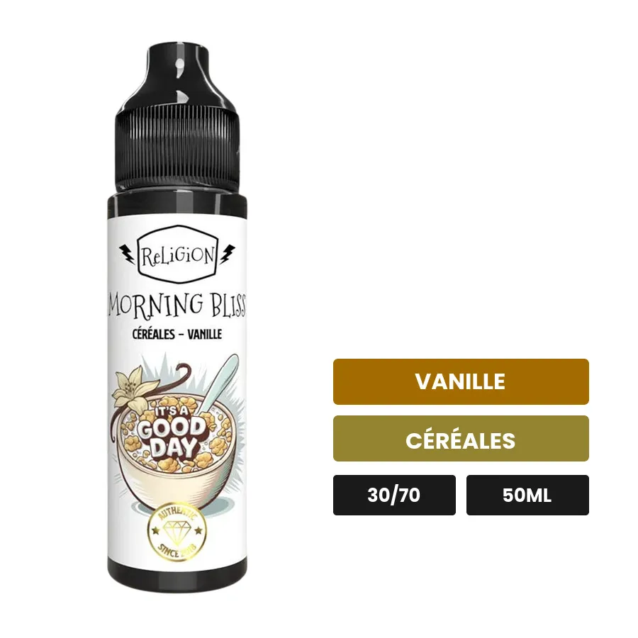 E-liquide Morning Bliss de Religion Juice, 50 ml, saveurs vanille et céréales.