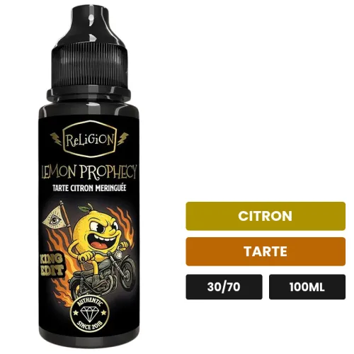 E-liquide Lemon Prophecy de Religion Juice, 100 ml, saveurs citron et tarte.