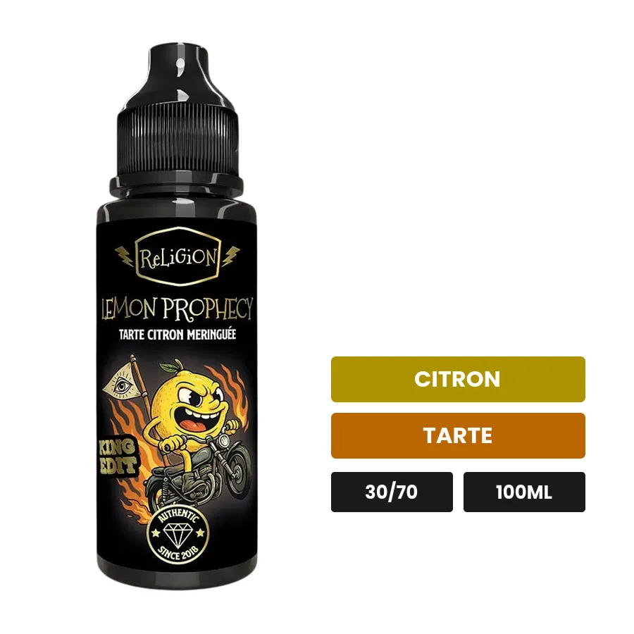 E-liquide Lemon Prophecy de Religion Juice, 100 ml, saveurs citron et tarte.