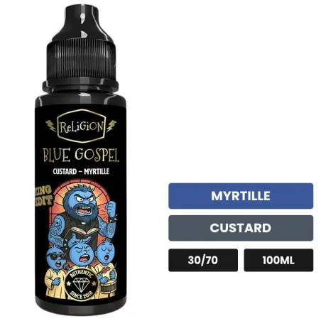 E-liquide Blue Gospel de Religion Juice, 100 ml, saveurs myrtille et custard.