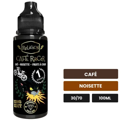 E-liquide Café Racer de Religion Juice, 100 ml, saveurs café et noisette.
