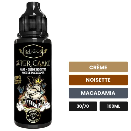 E-liquide Super Caake de Religion Juice, 100 ml, saveurs crème, noisette et macadamia.