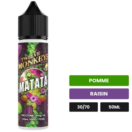 E-liquide Matata de 12 Monkeys, 50 ml, saveurs pomme et raisin.