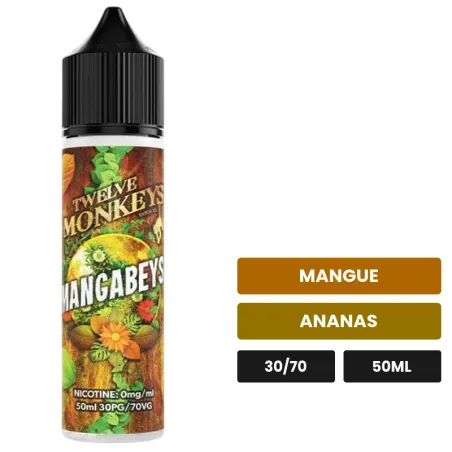 E-liquide Mangabeys de 12 Monkeys, 50 ml, saveurs mangue et ananas.