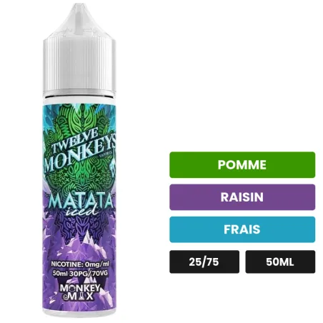 E-liquide Matata Iced - Ice Age de 12 Monkeys, 50 ml, saveurs pomme, raisin et frais.