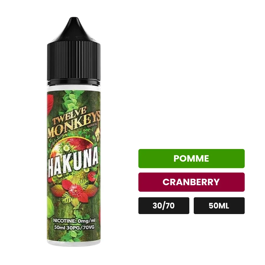 E-liquide Hakuna de 12 Monkeys, 50 ml, saveurs pomme et cranberry.