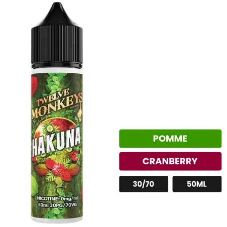 E-liquide Hakuna de 12 Monkeys, 50 ml, saveurs pomme et cranberry.