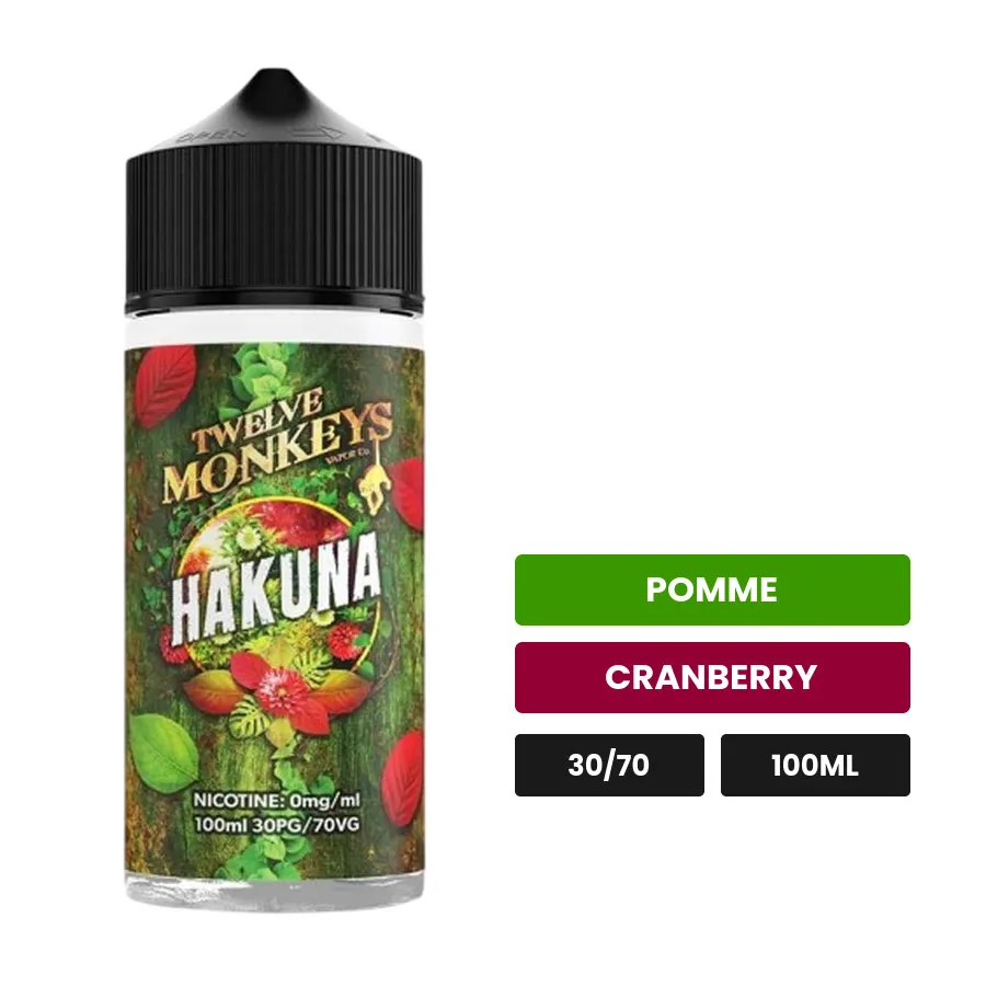 E-liquide Hakuna de 12 Monkeys, 100 ml, saveurs pomme et cranberry.