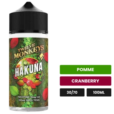 E-liquide Hakuna de 12 Monkeys, 100 ml, saveurs pomme et cranberry.