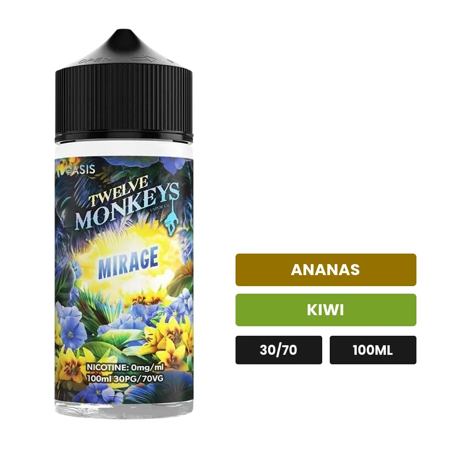 E-liquide Mirage de 12 Monkeys, 100 ml, saveurs ananas et kiwi.