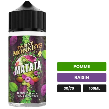 E-liquide Matata de 12 Monkeys, 100 ml, saveurs pomme et raisin.