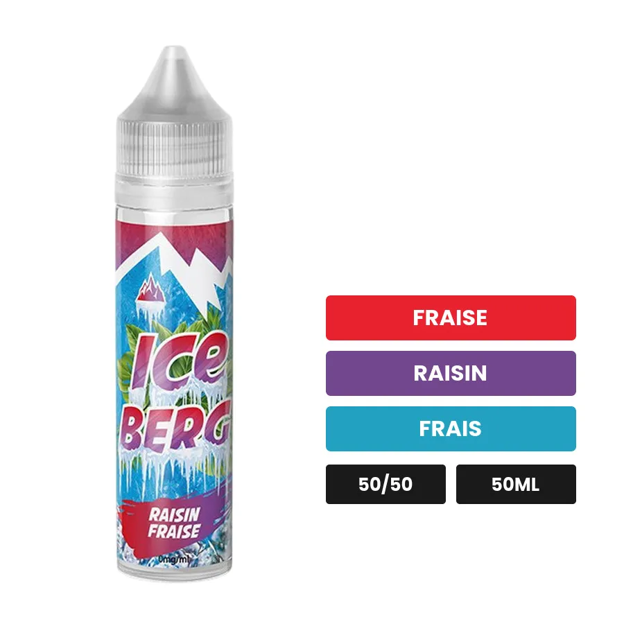 E-liquide Raisin Fraise Iceberg d'O'Jlab, 50 ml, saveurs fraise, raisin et frais.