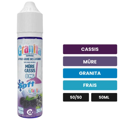 E-liquide Mûre Cassis d'Alfaliquid, 50 ml, saveurs cassis, mûre, granita et 1 autre.