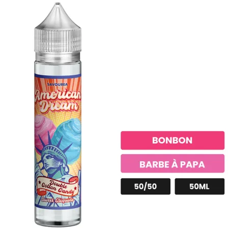 E-liquide Double Cotton Candy - American Dream de Savourea, 50 ml, saveurs bonbon et barbe à papa.